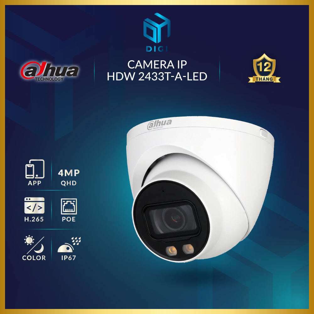 Camera IP 4MP Dahua HDW 2433T-A-LED (PoE ▪ Màu Sắc Ban Đêm)