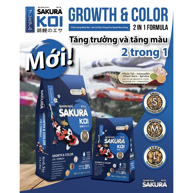 THỨC ĂN CÁ KOI SAKURA TĂNG TRƯỞNG VÀ TĂNG MÀU 2 in 1(M(6.5kg))