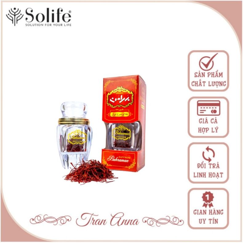 [FREESHIP] Nhụy Hoa Nghệ Tây Chính Hãng Bahraman Saffron Tây Á 1gram - TRAN ANNA SOLIFE