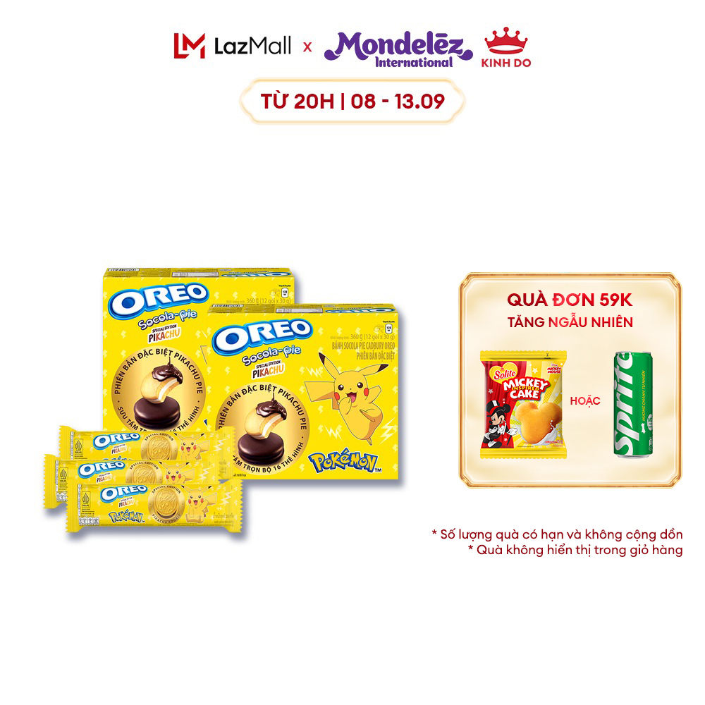 Bánh quy và pie oreo pokémon phiên bản pikachu, combo 2 hộp 360g và 3 thanh x 119.6g