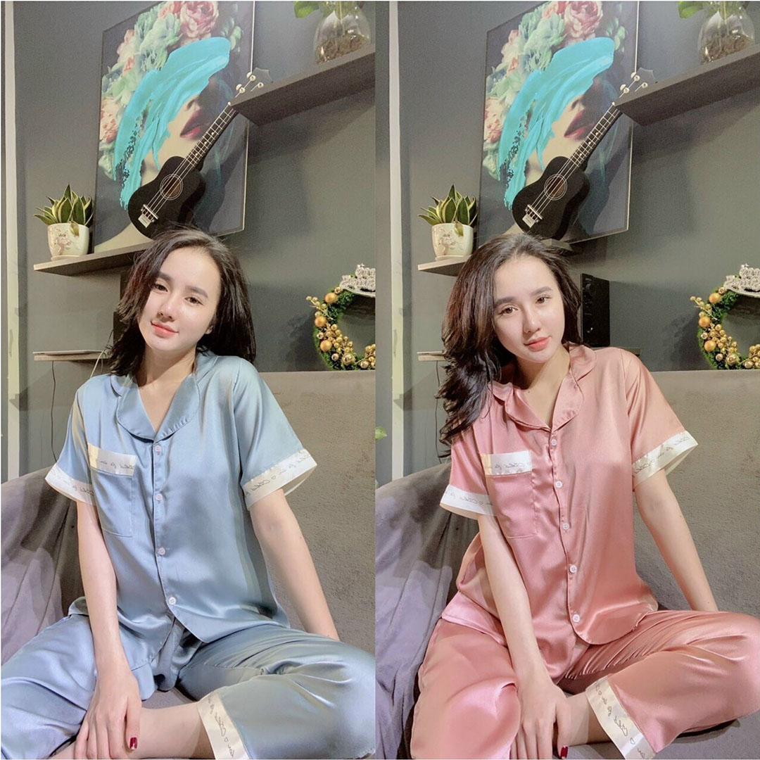 Đồ bộ pijama nữ trung niên quần dài lụa satin mềm nhẹ mặc nhà thỏa mái mát mẽ