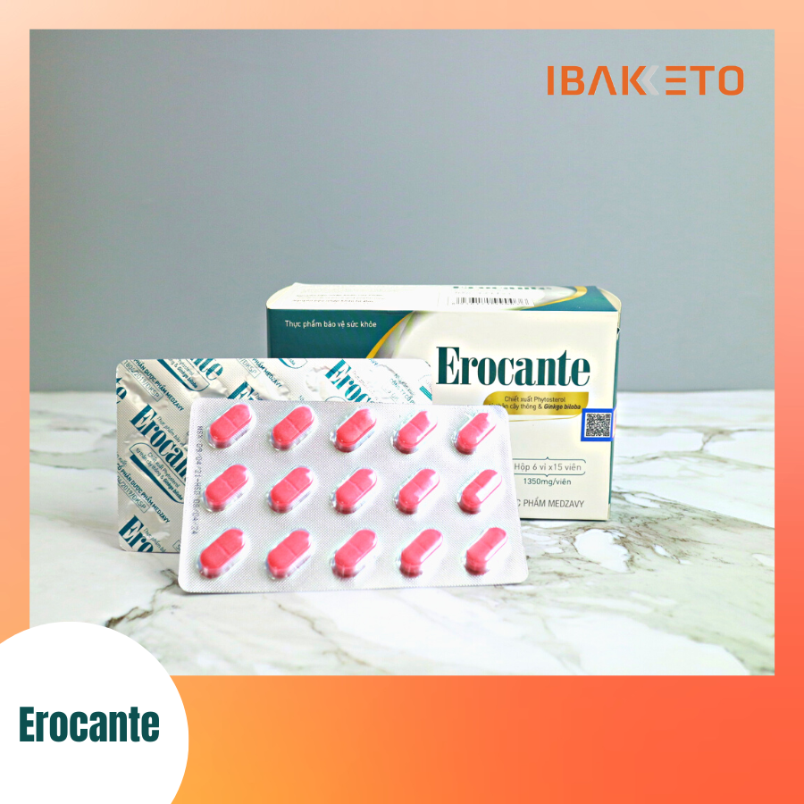 Viên uống Erocante giảm rụng tóc, giúp mọc tóc nhanh và hỗ trợ đen tóc, hộp 90 viên uống trong 45 ngày