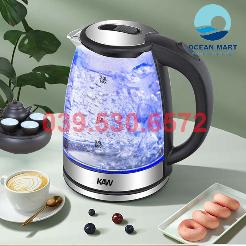Bình Nấu Nước Lock&Lock, Ấm siêu tốc thủy tinh KAW SH 1518K-mẫu mã đẹp, chất liệu an toàn tiết kiệm điện, đun siêu tốc trong 2 -3 phút -HÀNG CHÍNH HÃNG- ĐỔI TRẢ NGAY NẾU CÓ LỖI