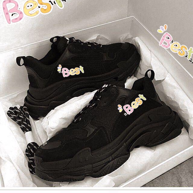 Giày Sneaker đế phân tầng Triple S màu đen Nam nữ (Full box)