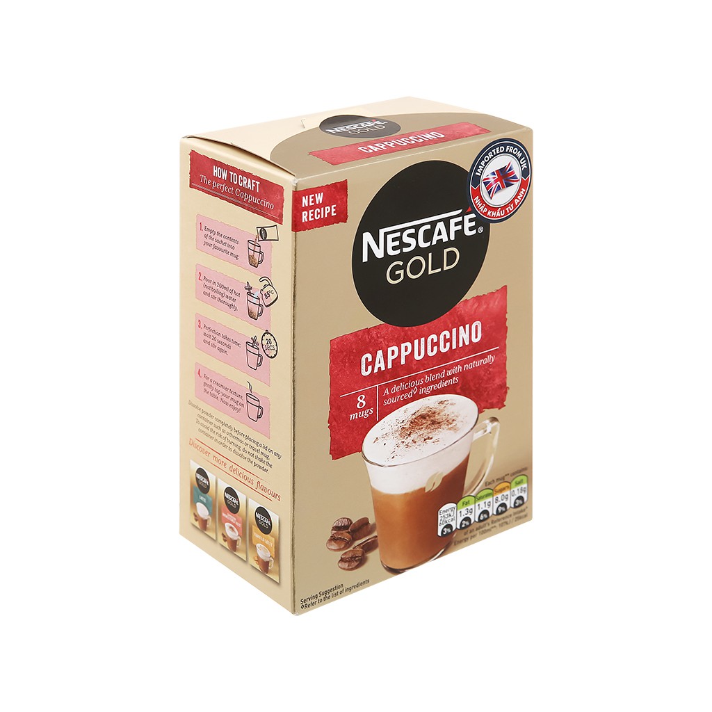 Cà phê hòa tan NesCafe Gold Cappuccino hộp 124g - Nestlé nhập khẩu Anh.