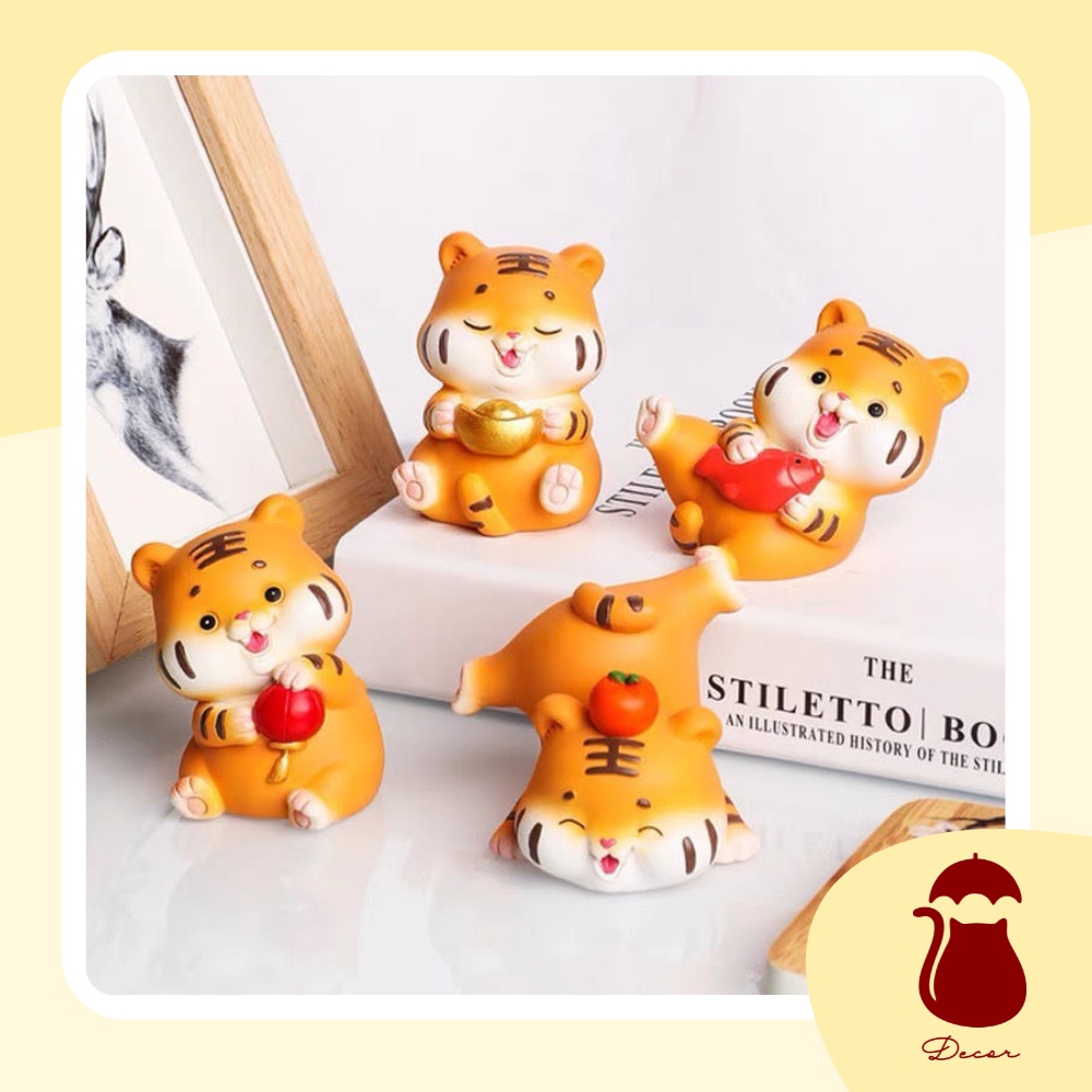 Full Set mô hình 4 hổ nhâm dần Ô DECOR, mô hình hổ mini để bàn màu cam full biểu cảm đáng yêu dễ thương cute