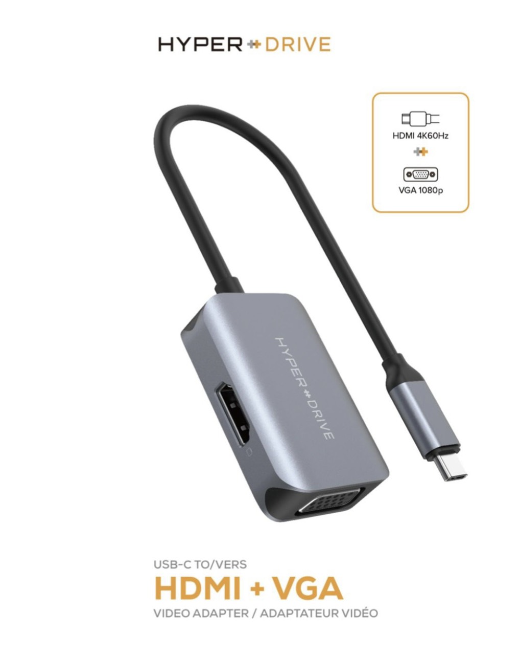 Cổng chuyển hyperdrive 4k hdmi/vga 2 in 1 usb-c hub for ipad, macbook, surface, pc hd-c2hv - hàng chính hãng