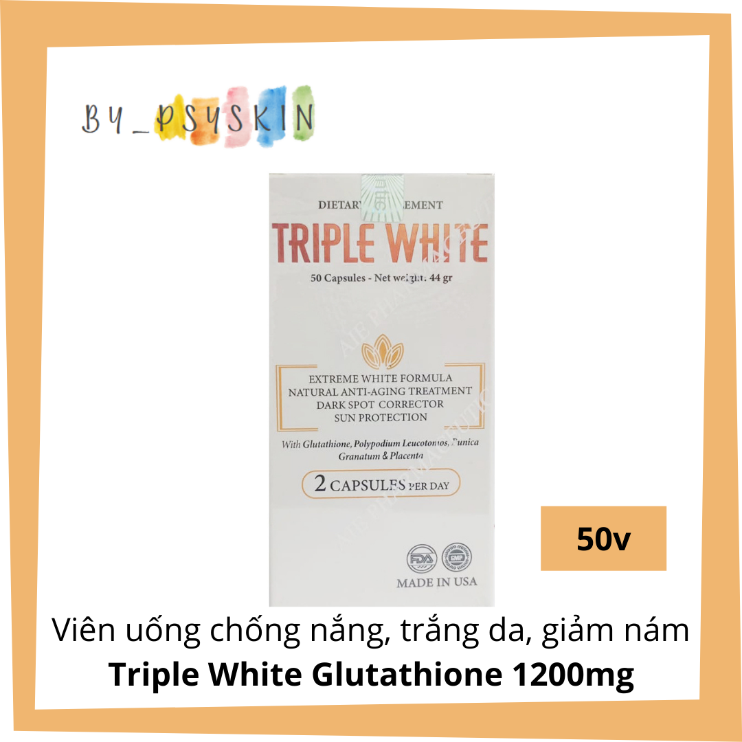 Viên uống chống nắng, trắng da Triple White Glu.tathione 1200mg 50v