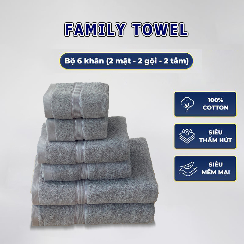 Combo6: 2 khăn 30x50cm: 2 khăn 35x80cm: 2 khăn 60x120cm - dày dặn- thoáng khí thấm hút x 5 khăn thông thường- khăn lau mặt- khăn lau nhà