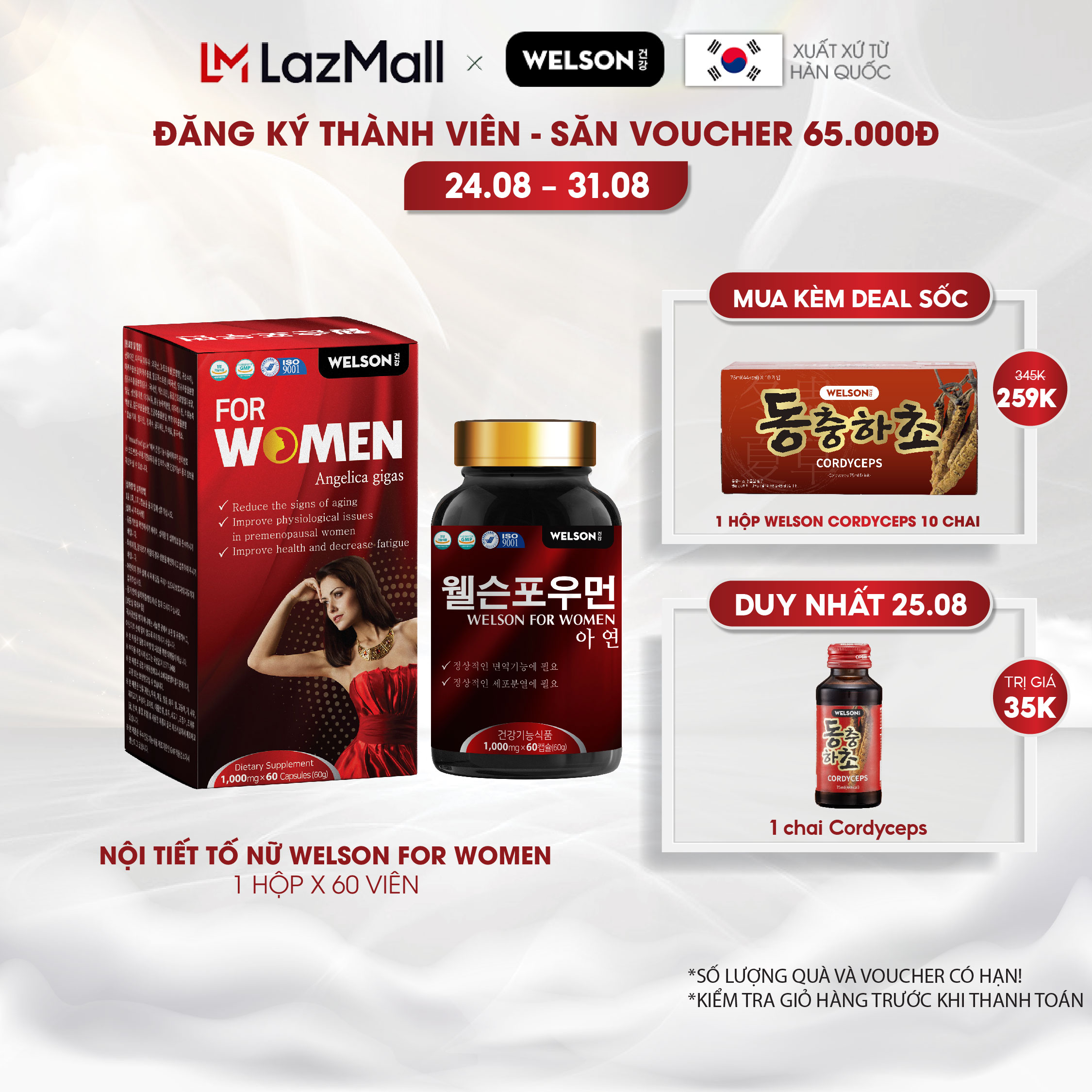 Viên uống nội tiết tố nữ đẹp da welson for women hộp 60 viên