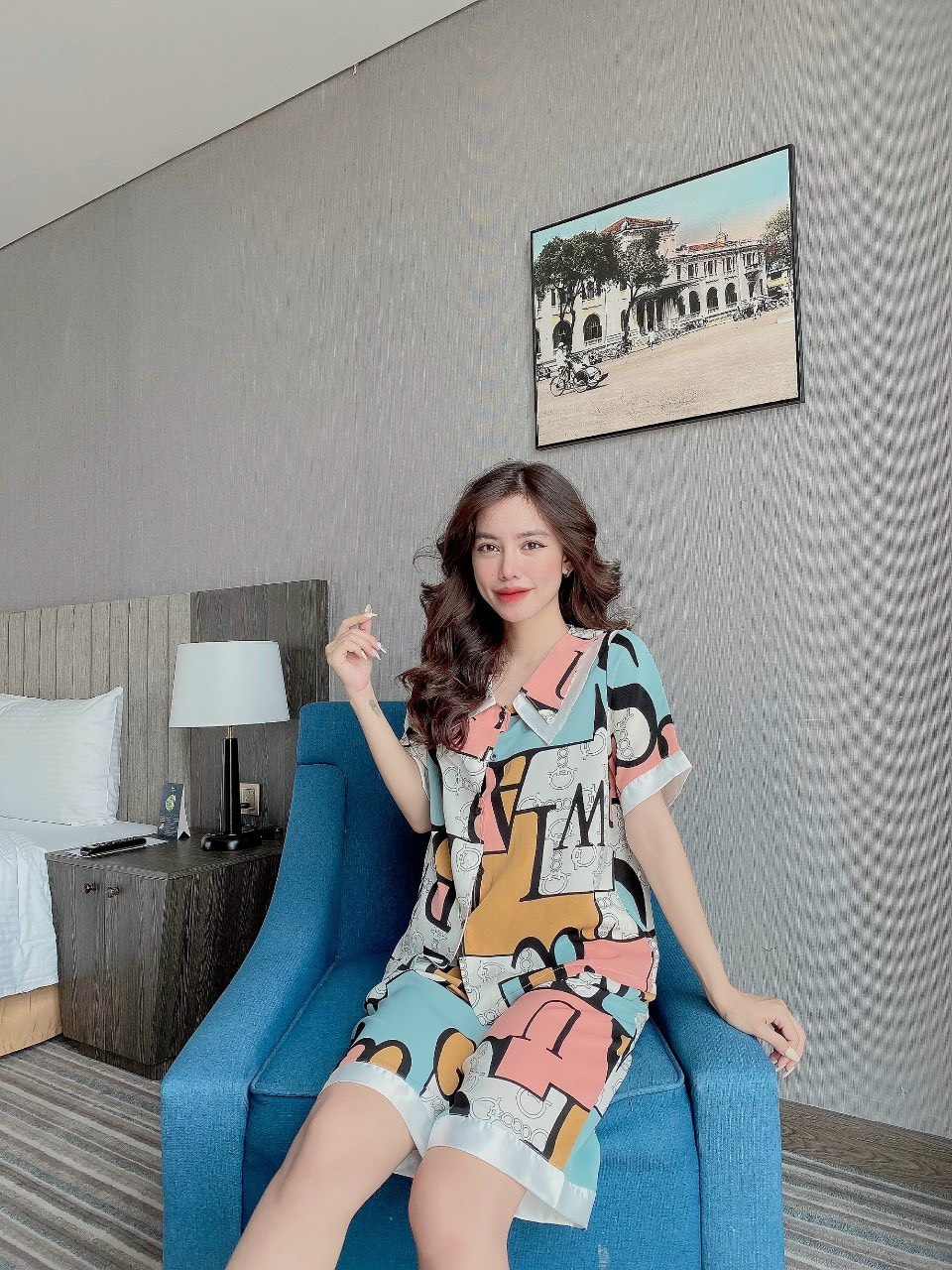 Đồ bộ lửng nữ pijama lụa mango loại 1, set bộ ngố mặc nhà dễ thương