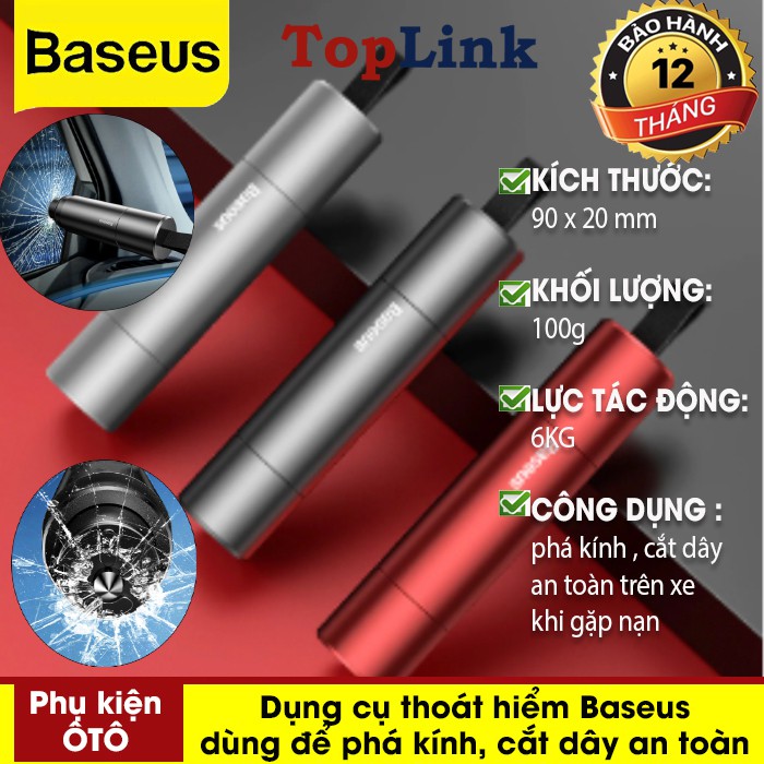 Búa thoát hiểm phá kính ô tô cắt dây - búa phá kính xe hơi cắt dây thương hiệu baseus - phân phối toplink