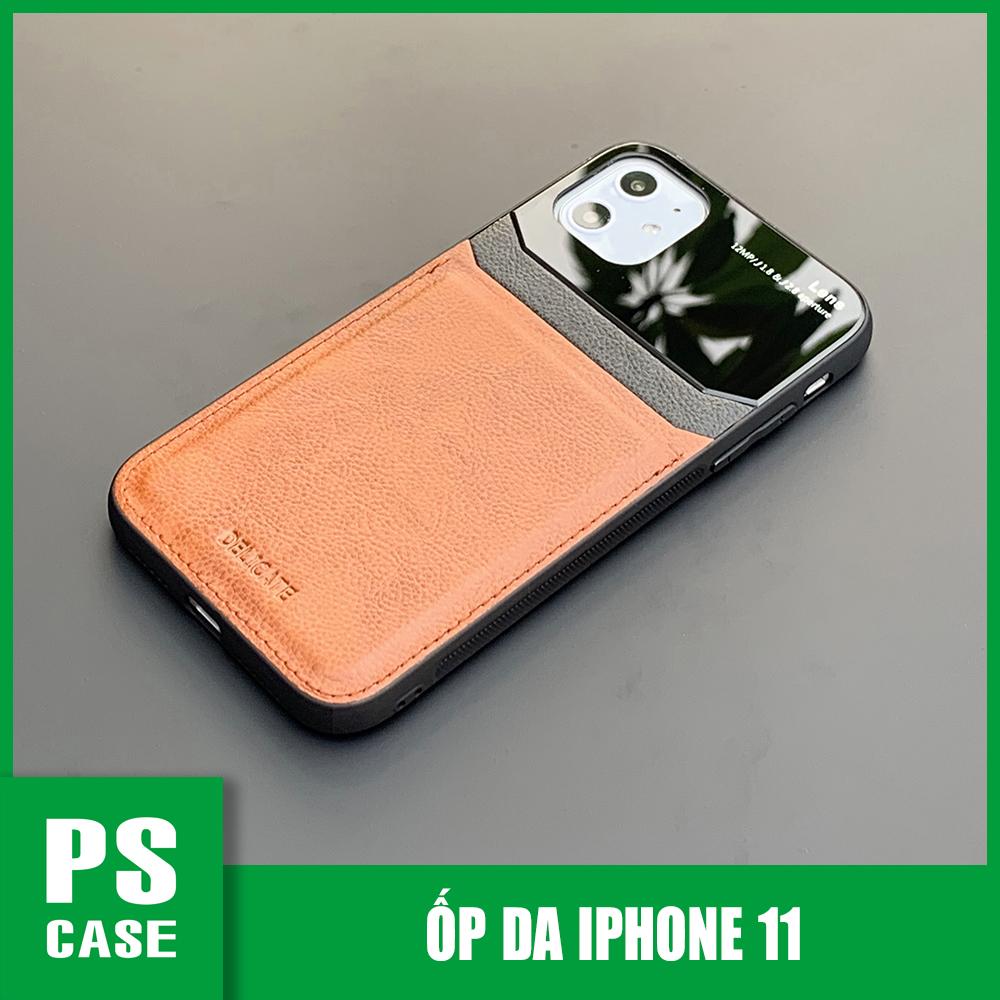 Ốp lưng da kính cao cấp dành cho iPhone 11 - Màu vàng nâu - PS Case Phân Phối