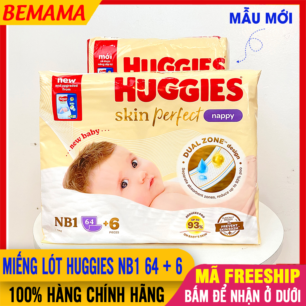 (Mẫu Mới) Miếng Lót Sơ Sinh Huggies Newborn 64 Miếng (+6) Thấm Hút Siêu Tốc An Toàn Với Da Bé Cho Cho Bé Dưới 5kg - Miếng Lót Huggies Nb Mieng Lot So Sinh  Miếng Lót Chống Thấm Tấm Lót Sơ sinh - Mieng Lot Huggies NB1