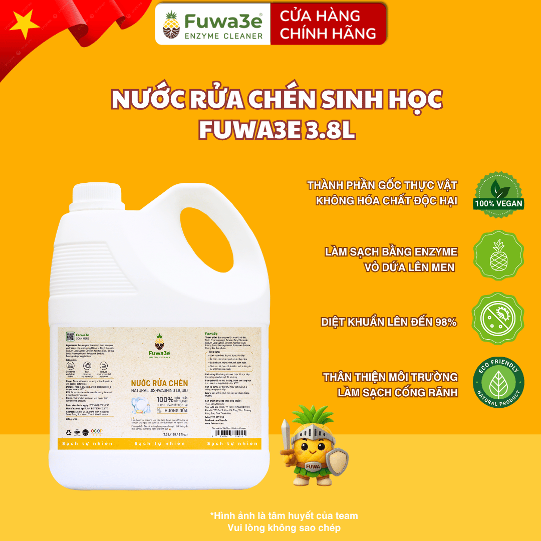  Nước rửa chén hữu cơ FUWA3E  enzyme sinh học dứa Fuwa3e 3.8L – rửa chén ăn dặm an toàn cho da 