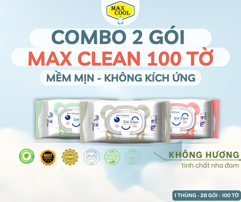 Combo 2 gói Khăn giấy ướt cao cấp 100 Tờ Max Clean