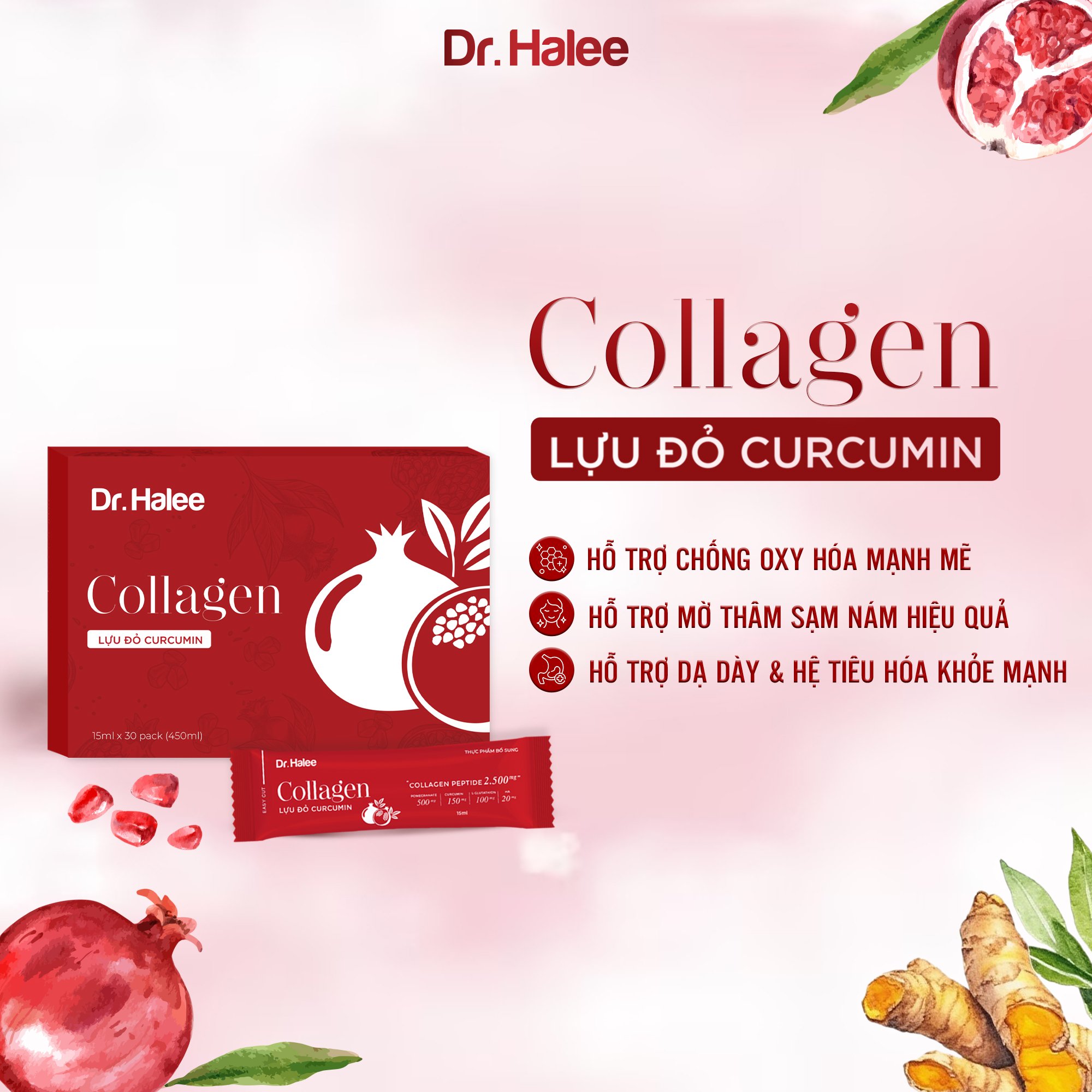 Collagen Lựu đỏ Curcumin - Hộp 30 gói