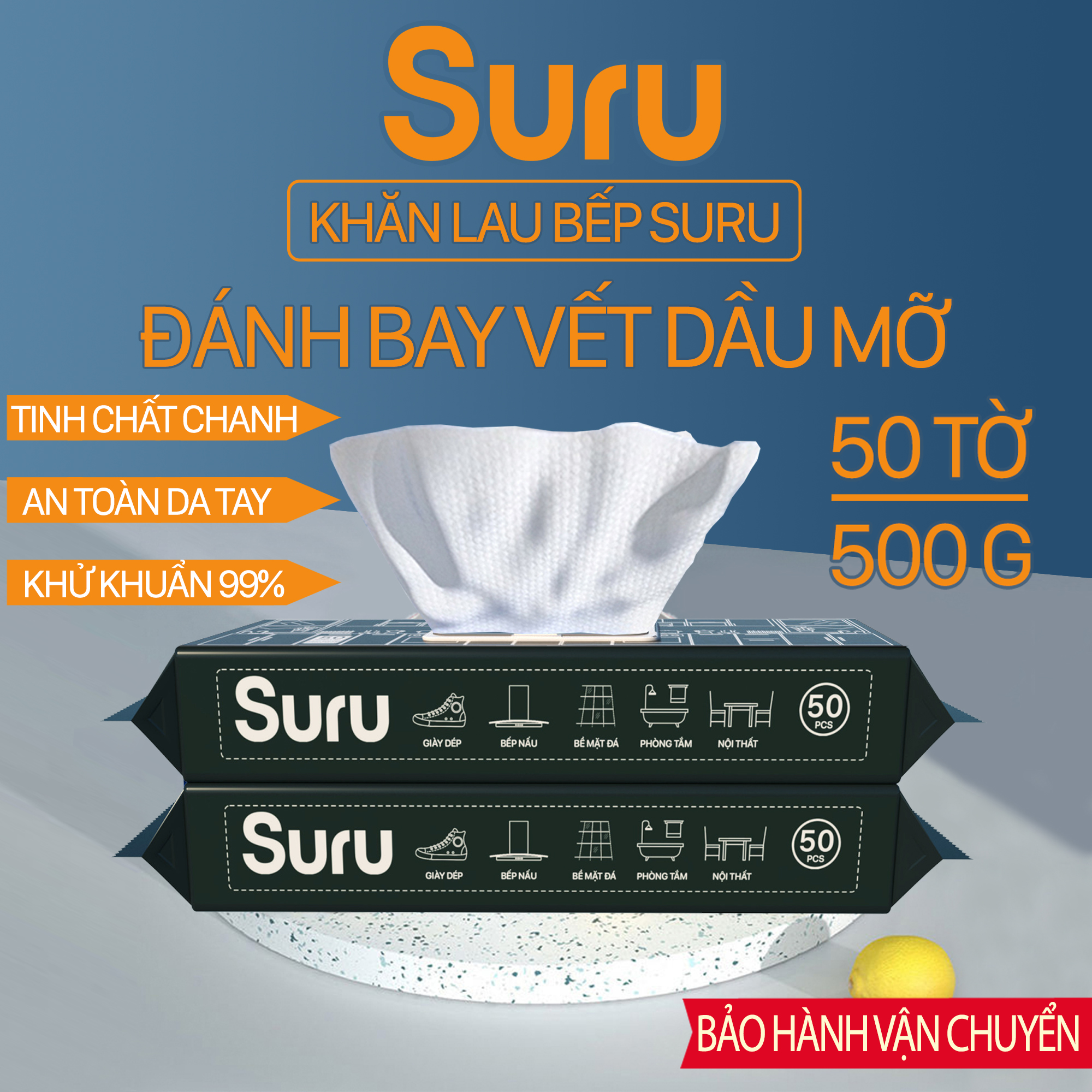 Set 11 Khăn ướt lau bếp Suru tẩy dầu mỡ, cặn canxi phòng tắm