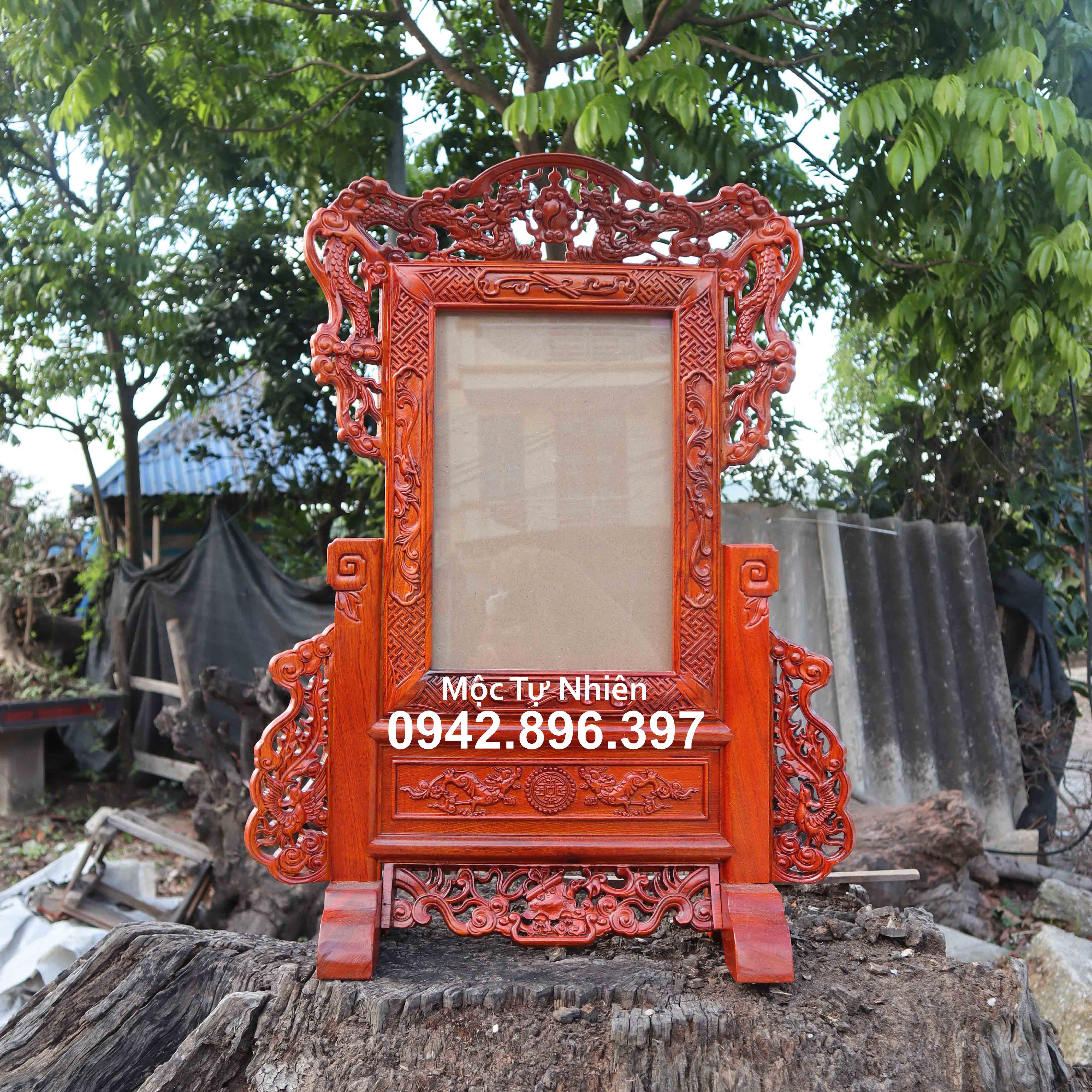 Khung ảnh thờ tứ linh chặt gấm-Khung hình thờ tứ linh loại cao cấp 2 cỡ ảnh 21x31 và 25x35