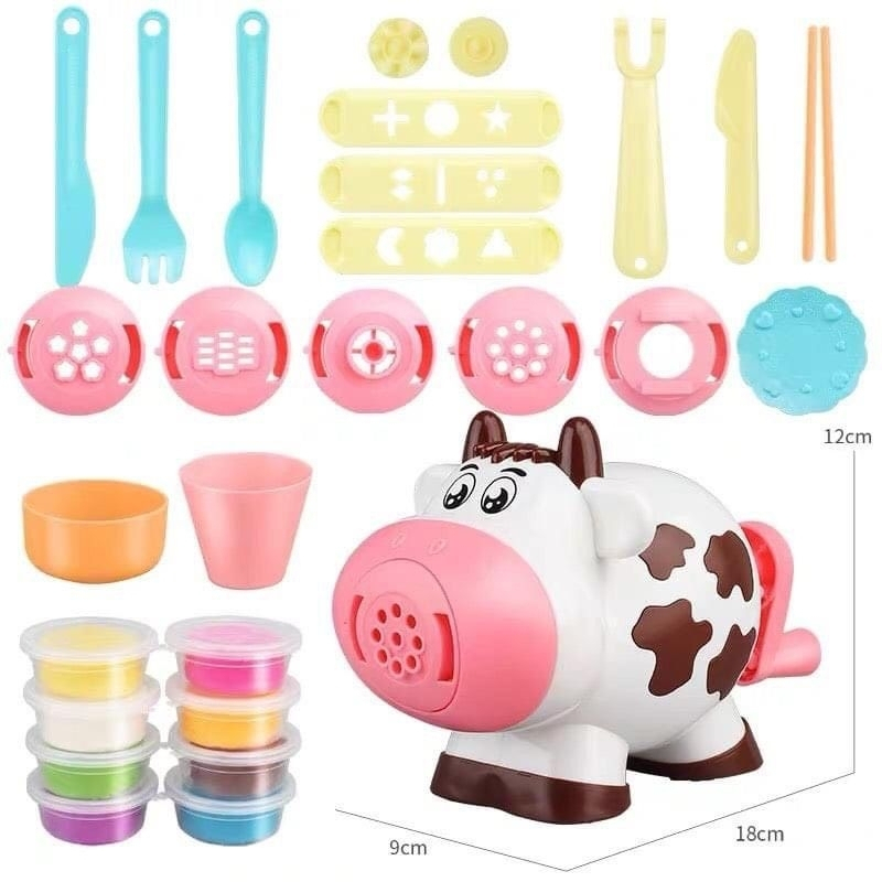 Đất nặn an toàn cho bé - bộ đất nặn 8 hộp màu kèm máy nặn chú bò sữa và các khuôn nặn vô cùng độc đáo