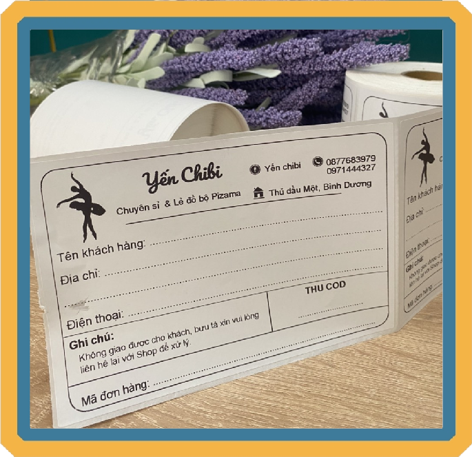 Hóa đơn in theo yêu cầu tem vận chuyển dán được hóa đơn in sẵn tự dính, phiếu ship, phiếu giao hàng