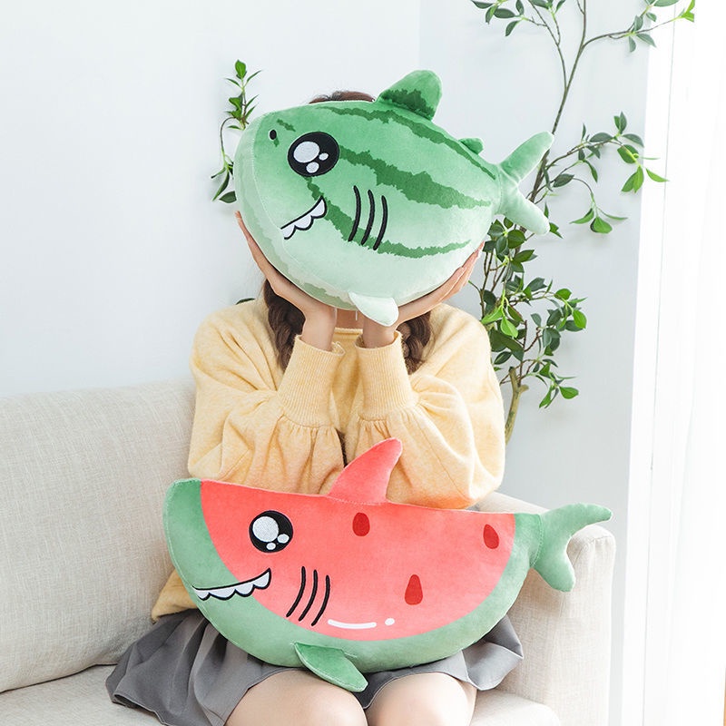 Gấu bông Cá mập dưa hấu cute, Siêu mềm mịn, Thú bông cá mập tròn đáng yêu