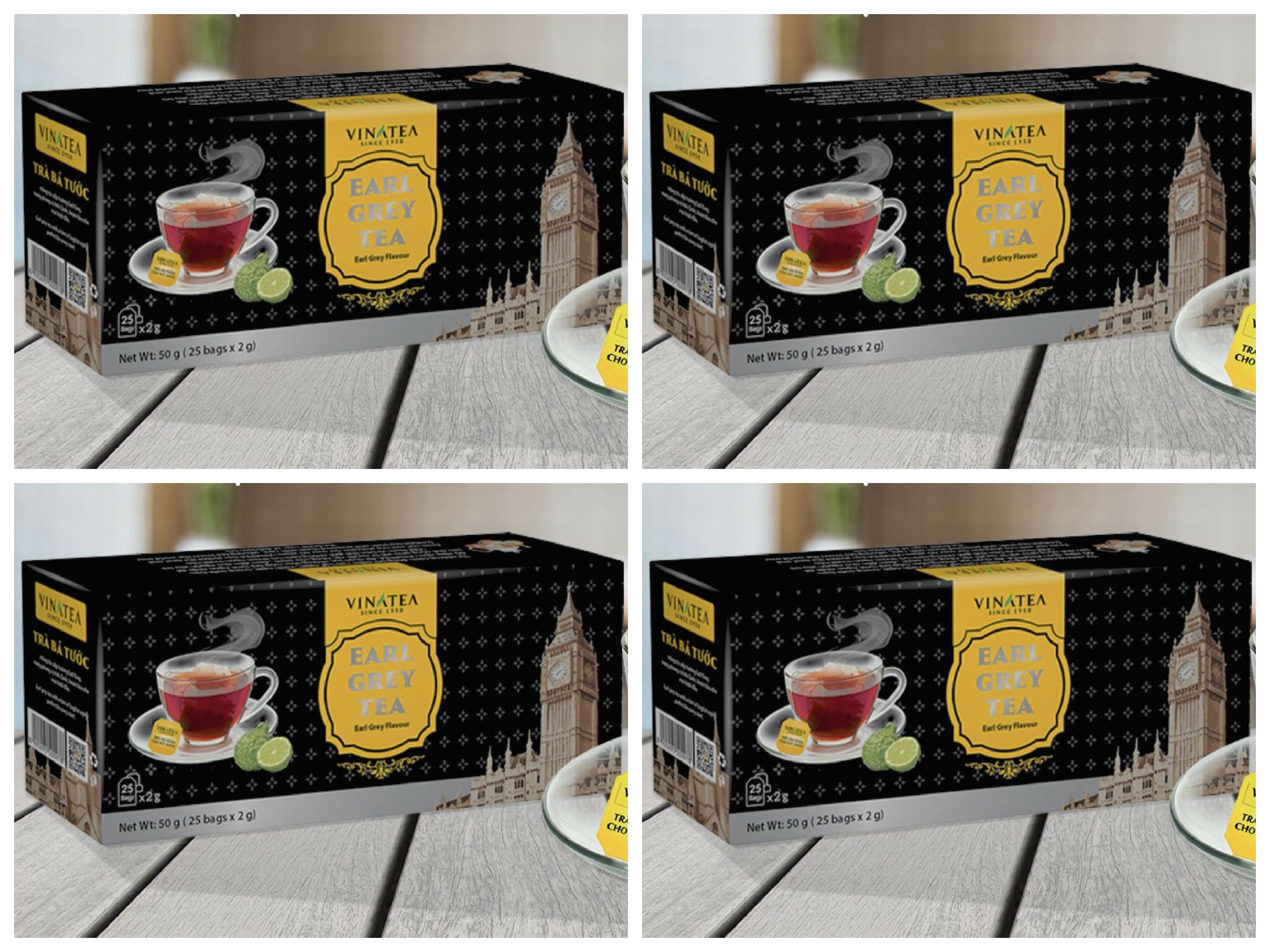 HCMCombo 04 hộp trà Bá tước VINATEA trà Earlgrey 2 g x 25 túi lọc x 4 hộp