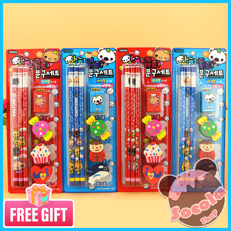 Set 3IN1 bút chì & gôm tẩy & gọt bút chì hoạt hình dễ thương