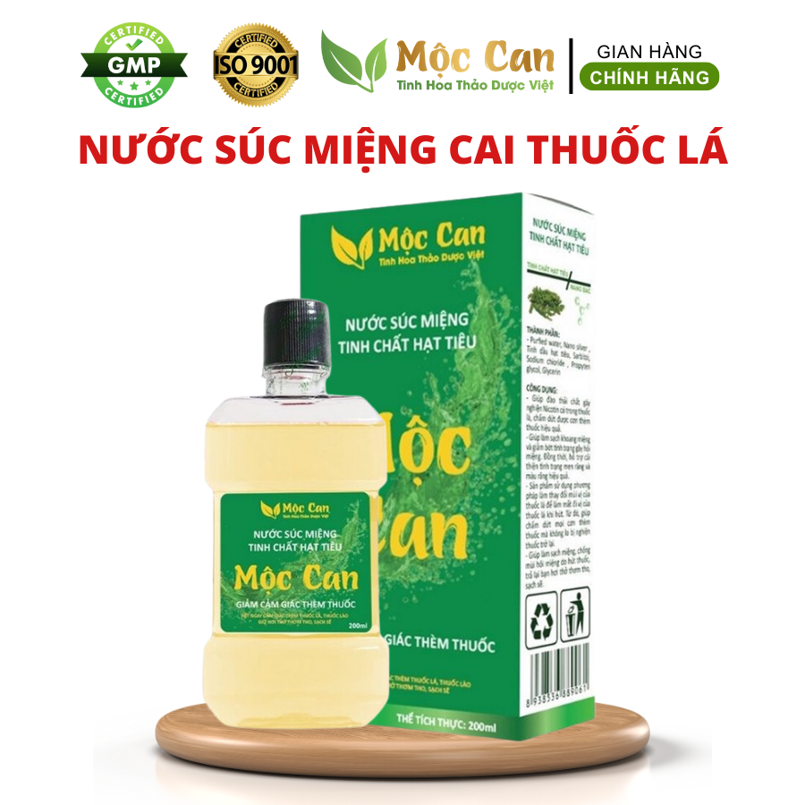 Cai thuốc lá, thuốc lào vĩnh viễn Mộc Can, nước súc miệng hết hôi miệng, trắng răng, hơi thở thơm mát 250ml