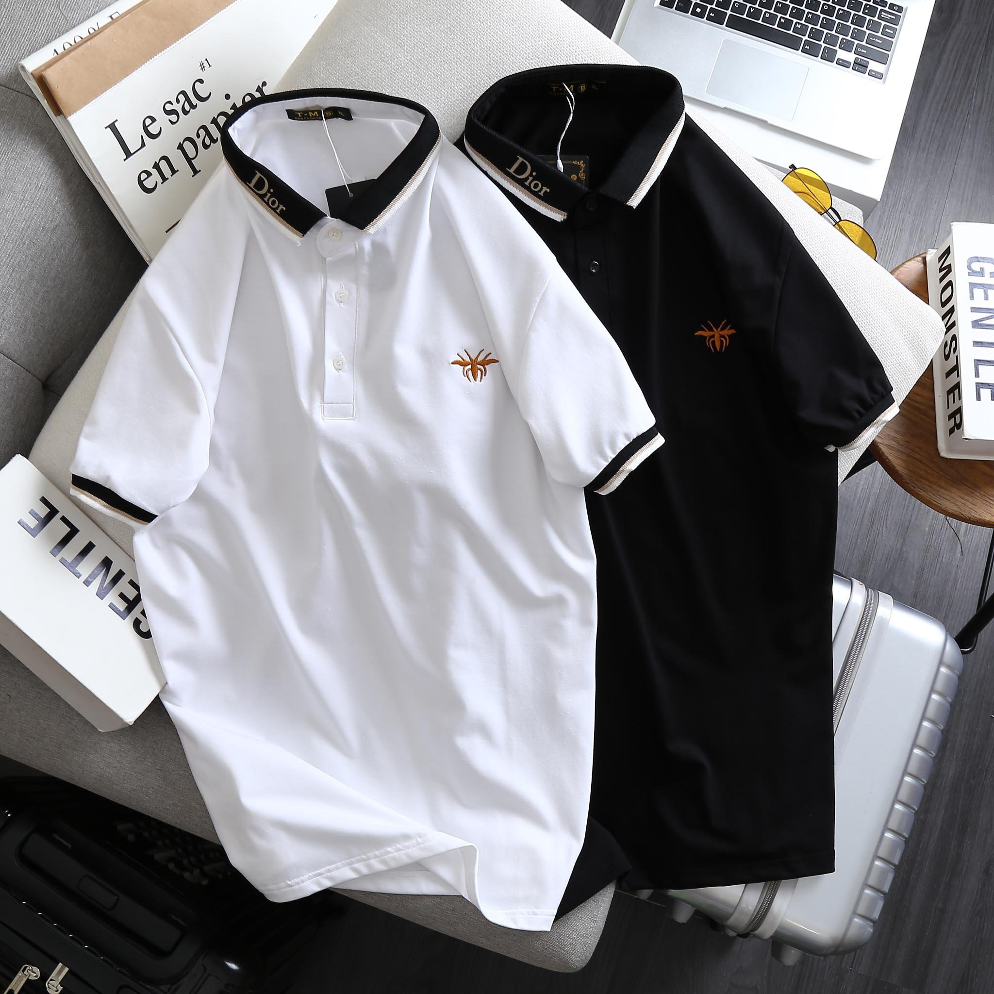Áo thun nam cổ trụ thêu chữ hàng cao cấp chuẩn shop