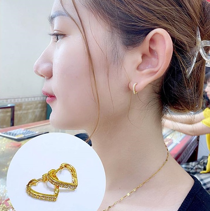 Bông tai tim chất liệu vàng tây 10K MS29a