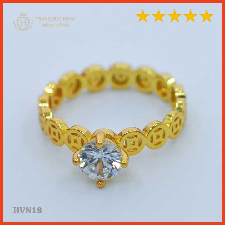 Nhẫn Nữ Kim Tiền Titan, Nhẫn Nữ Mặt Đính Đá Thời Trang Xi Mạ Vàng 24k Cao Cấp - Trang Sức Hava Phong Cách Thời Cá Tính Trẻ Trung