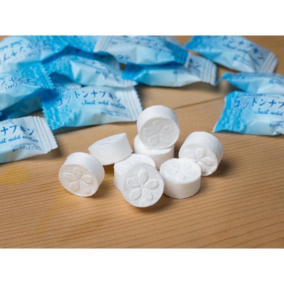 Khăn giấy nén Khăn nén, khăn nén Nikkori của Nhật, kích thước 22 x 24 túi 12 viên