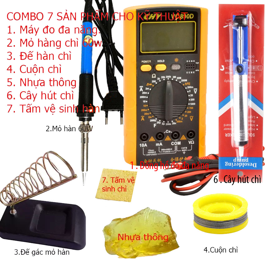 Đồng hồ đo vạn năng cao cấp chy vc890d + 6 món dụng cụ kỹ thuật