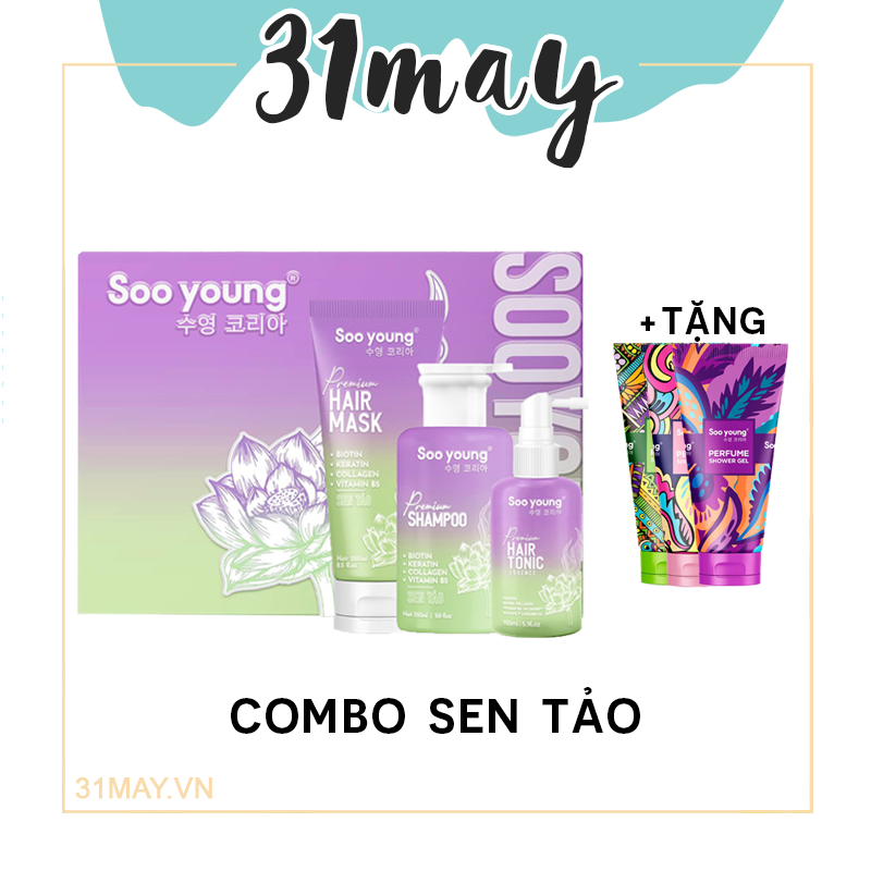 Combo chăm sóc tóc sen tảo soo young hair chính hãng tặng sữa tắm