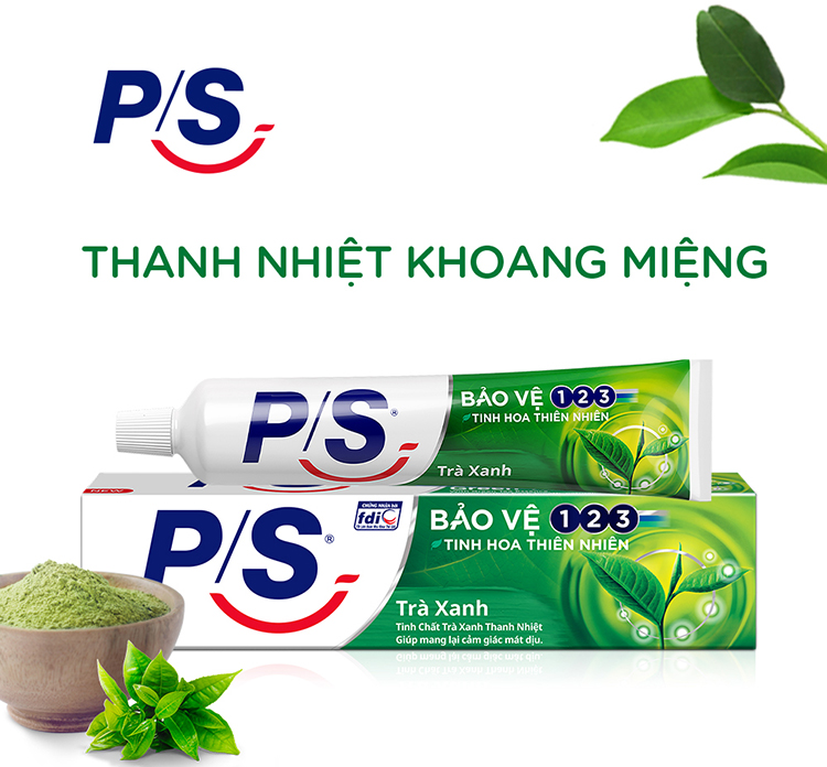 Kem đánh răng P/S Bảo vệ 123 Trà xanh 230g, kem đánh răng P/S, tinh chất trà xanh thanh nhiệt, mang lại cảm giác mát dịu, Bách hoá Minh Anh