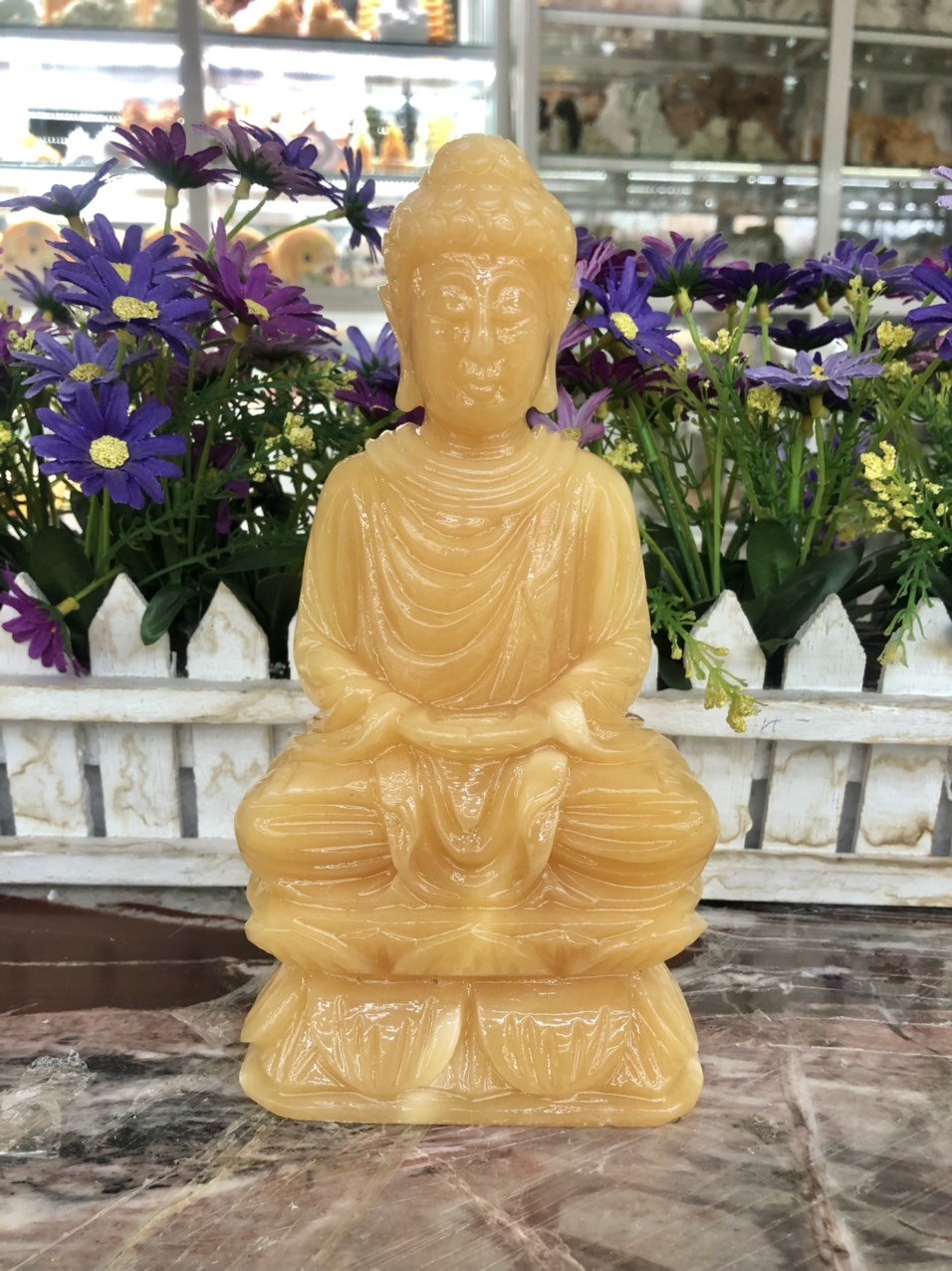 Tượng Phật Thích Ca Mâu Ni ngồi đài sen đá ngọc hoàng long - Cao 20 cm