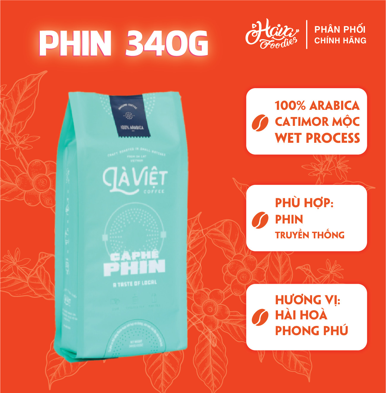 Cà phê bột là việt phin 100% arabica 340g vị đậm, mạnh