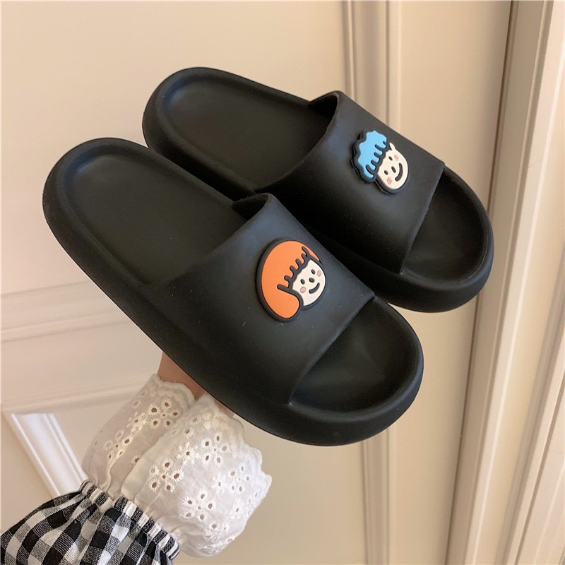 Dép bánh mì hình chibi dễ thương, Dép đi trong nhà, 3 màu đen, cam, kem, size từ 36-40 [Lù Sneaker]