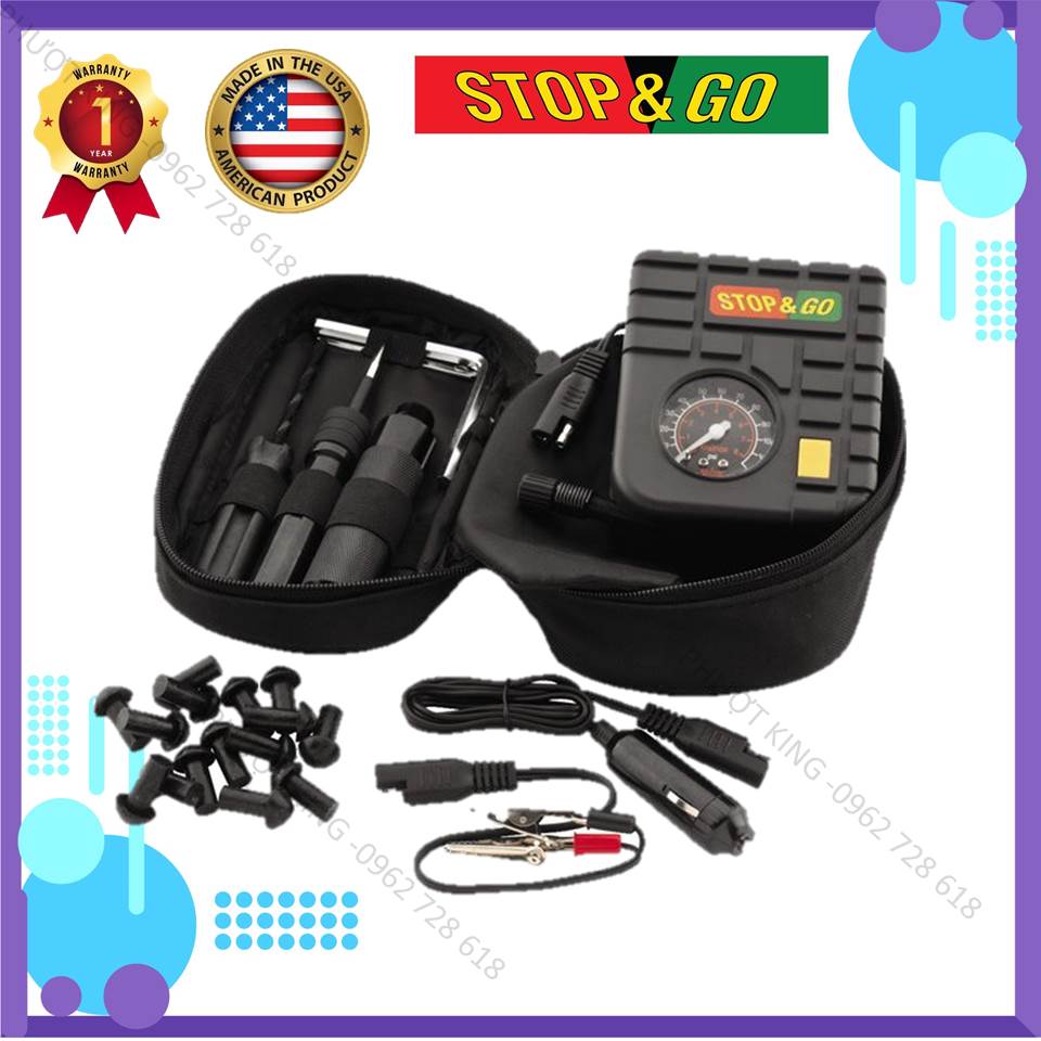 Bộ bơm vá STOP & GO cho xe không săm, không ruột chính hãng