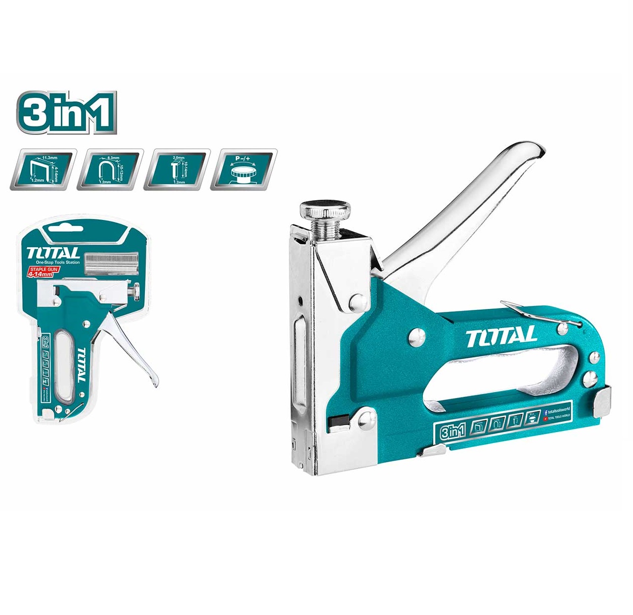 Kìm bấm đinh ghim đa năng 3 trong 1 Total THT31143 Kềm bấm ghim có điều chỉnh lực bắn, tặng kèm 600 mũi ghim