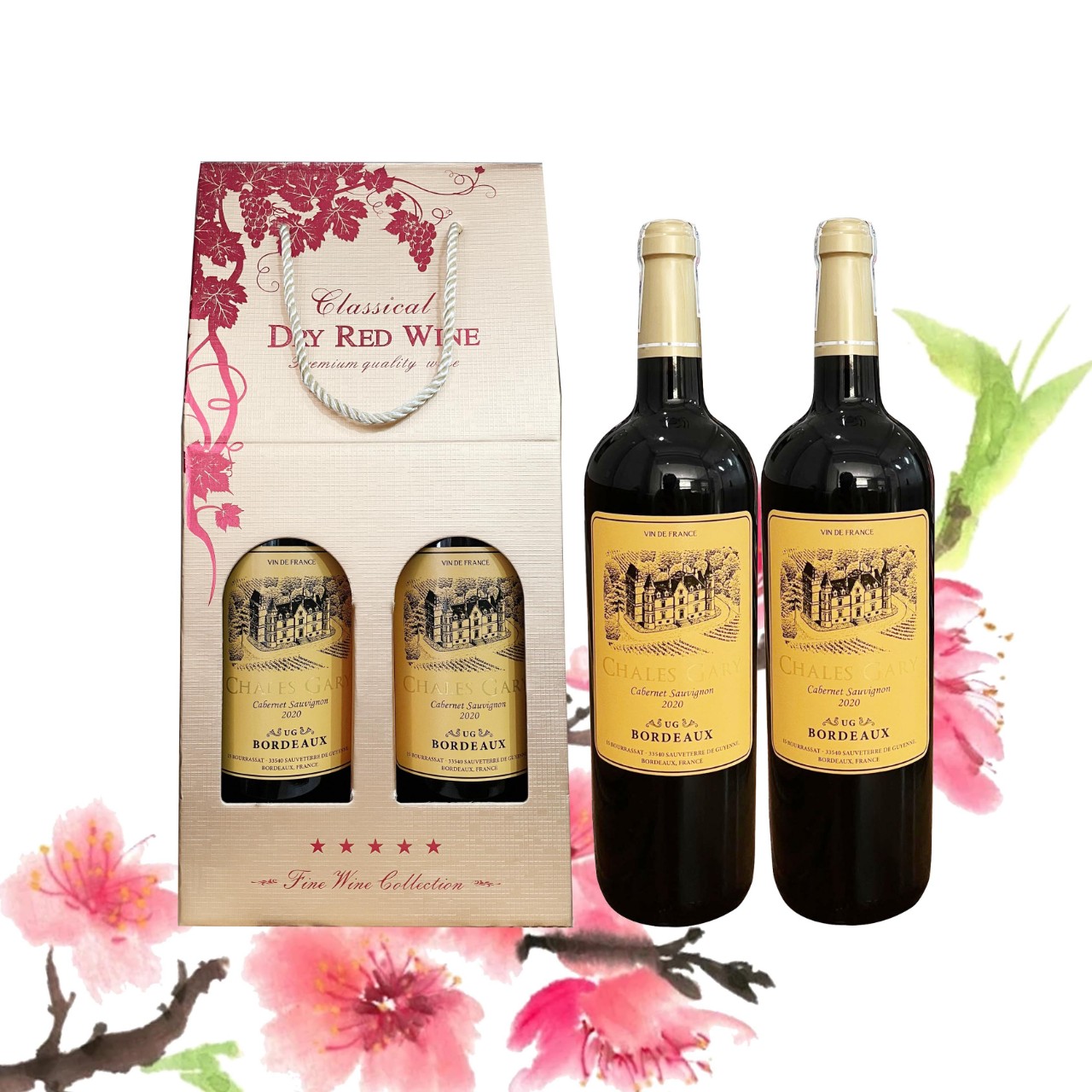 Set 2 chai vang Pháp Chales Gary nhập khẩu