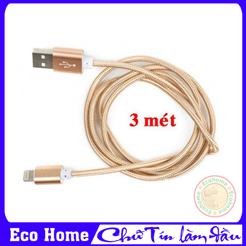 Dây cáp sạc dài 3m bọc dù hổ trợ sạc nhanh dùng cho điện thoại iphhone, ipad - dây sạc dài 3m cổng lightning