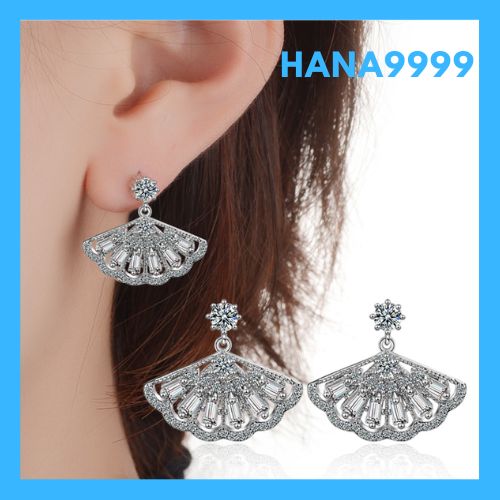 [HCM]Bông tai nữ hình quạt bạc 925 cao cấp trang sức dự tiệc sang trọng kèm video