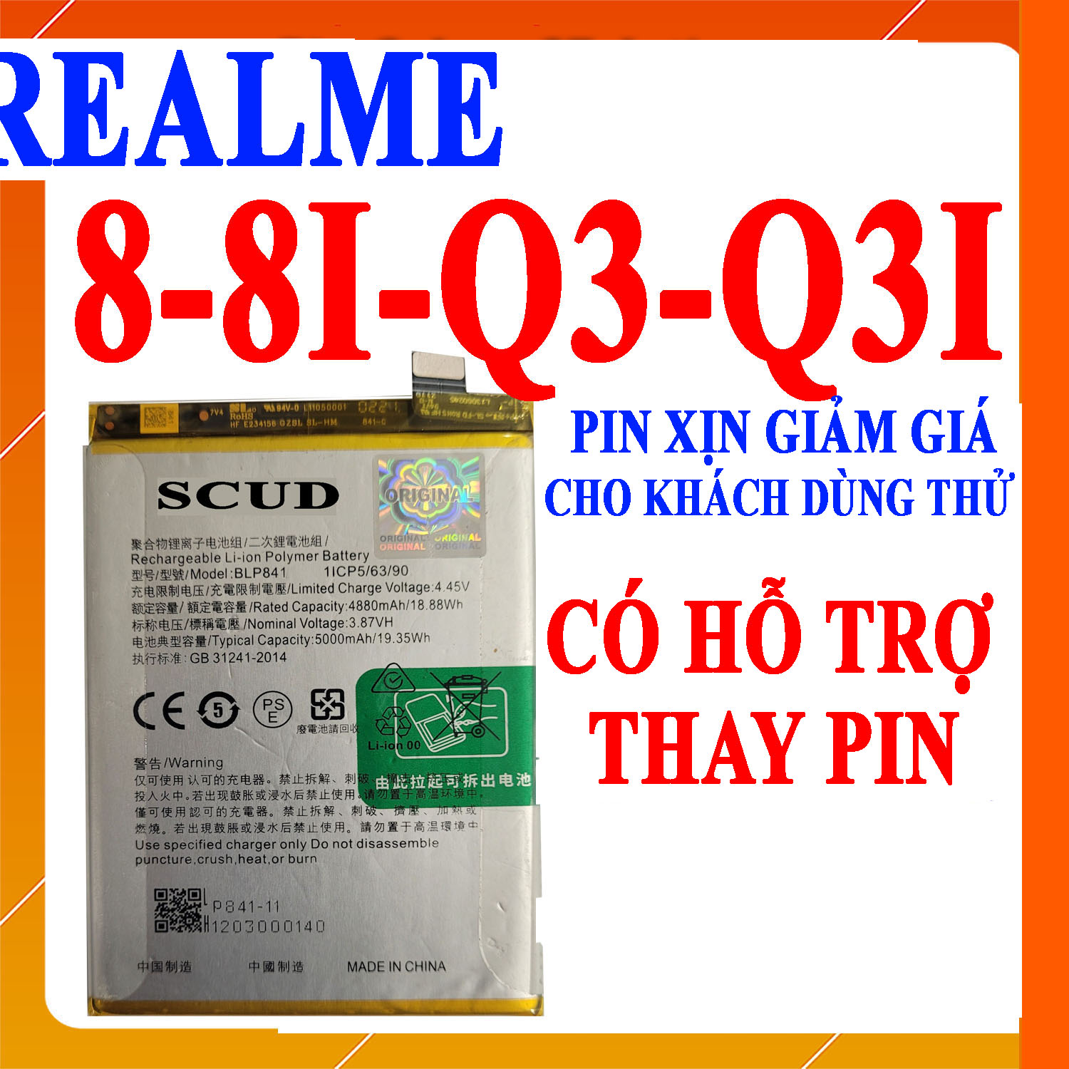 Pin scud cho realme 8/realme 8i/realme q3/realme q3i blp841 dung lượng 5000mah