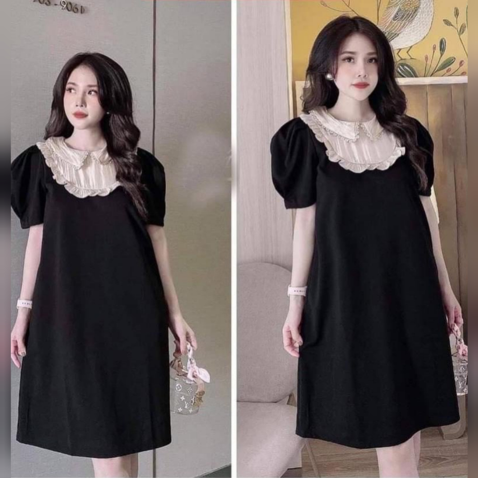 Đầm bầu dáng suông nhẹ mát, không nhăn, không phai phối bèo ngực tôn da, trẻ trung, onesize đến 70Kg MOLSY MF6628