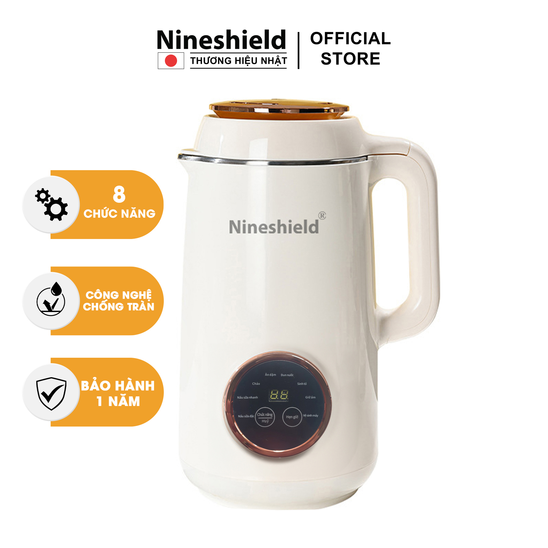 Máy làm sữa hạt nineshield - máy xay nấu sữa hạt chống trào 1200ml model kb-113