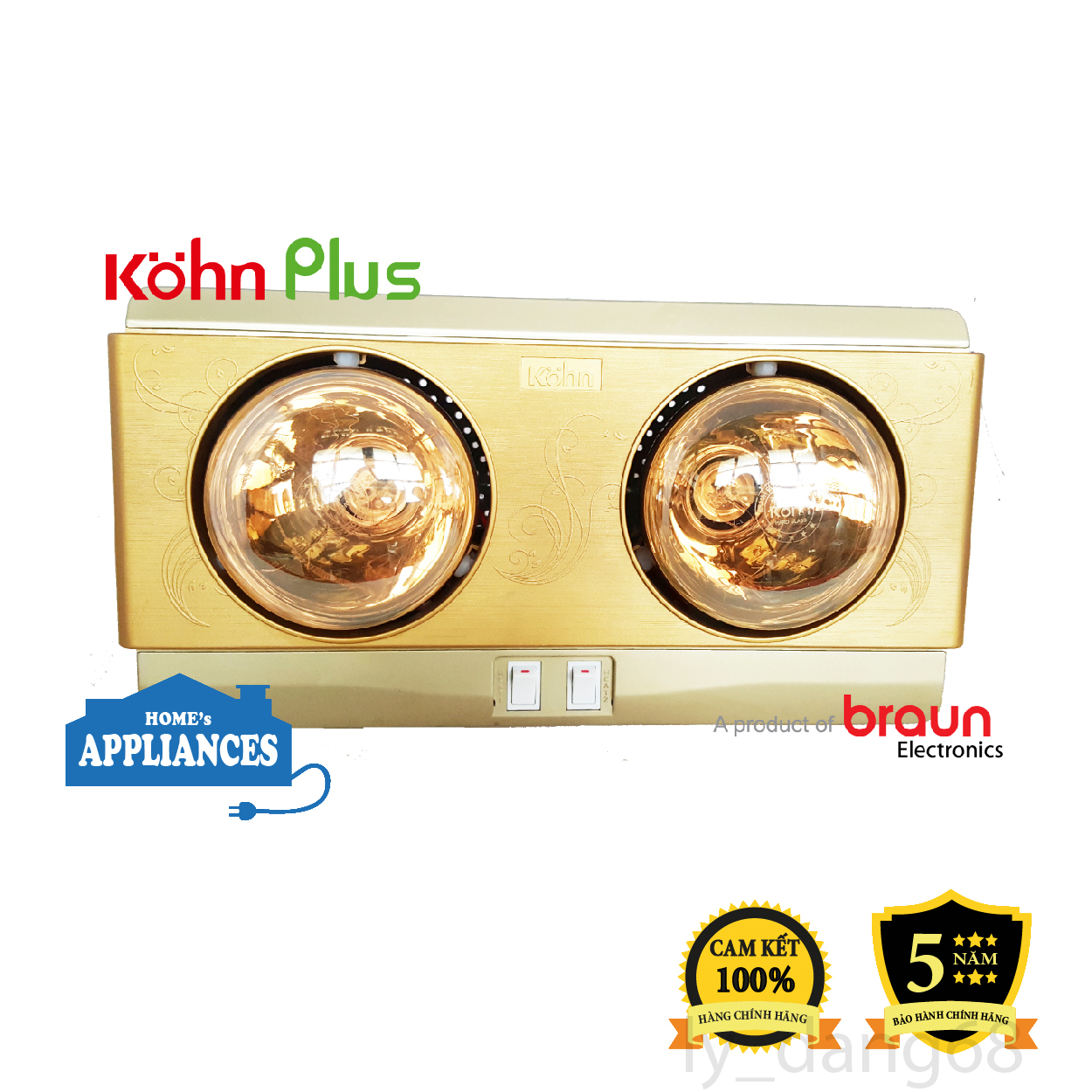 Đèn sưởi nhà tắm 2 bóng Braun KOHN PLUS KP02G ❤️Hàng chính hãng BH 5 năm❤️