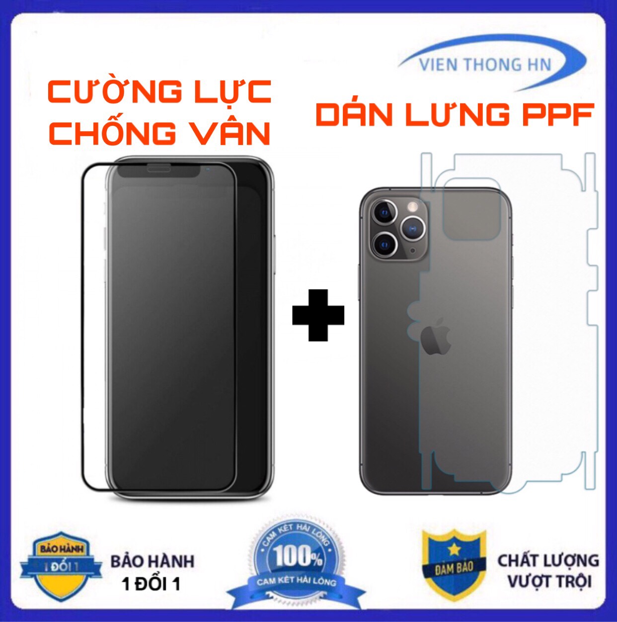 Combo cường lực chống vân tay và dán lưng ppf cho IP 6Plus 6SPlus 6 6s 7 8 7plus 8plus X Xr Xs Xsmax 11 11 Pro 11 Pro Max 12 12 promax 13 13 pro max - Vien Thong HN
