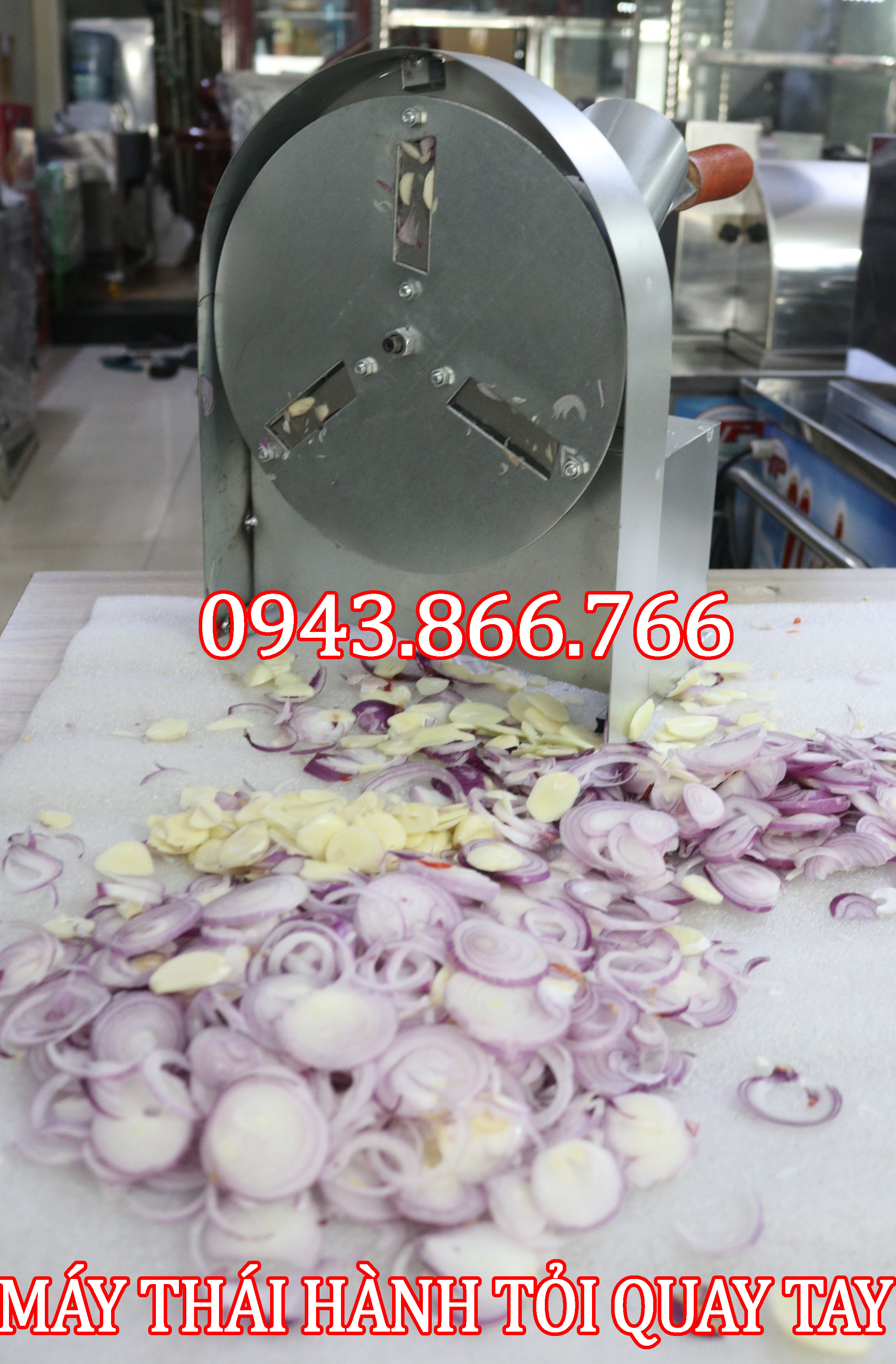 Máy thái hành tỏi , thái lát củ quả quay tay
